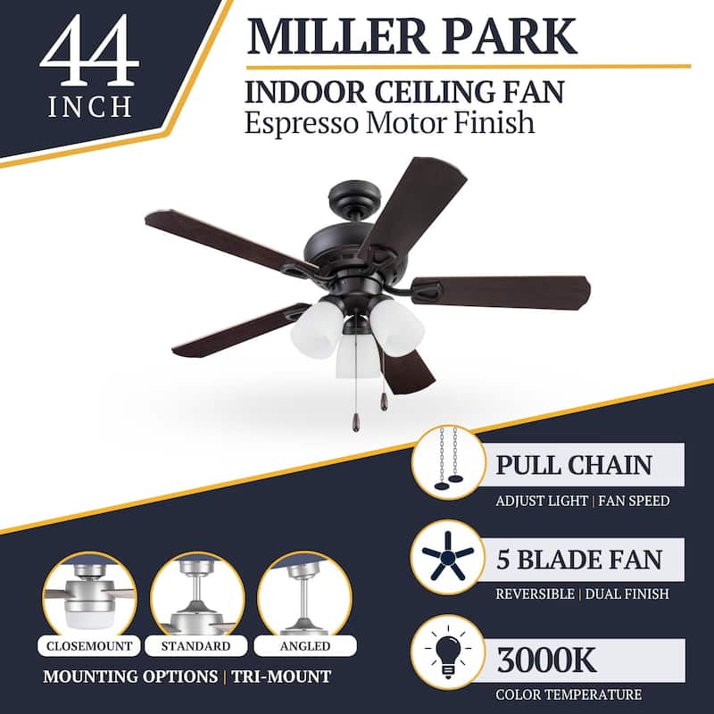 44" Prominence Home Miller Park Indoor Ceiling Fan, Espresso Bronze - 44