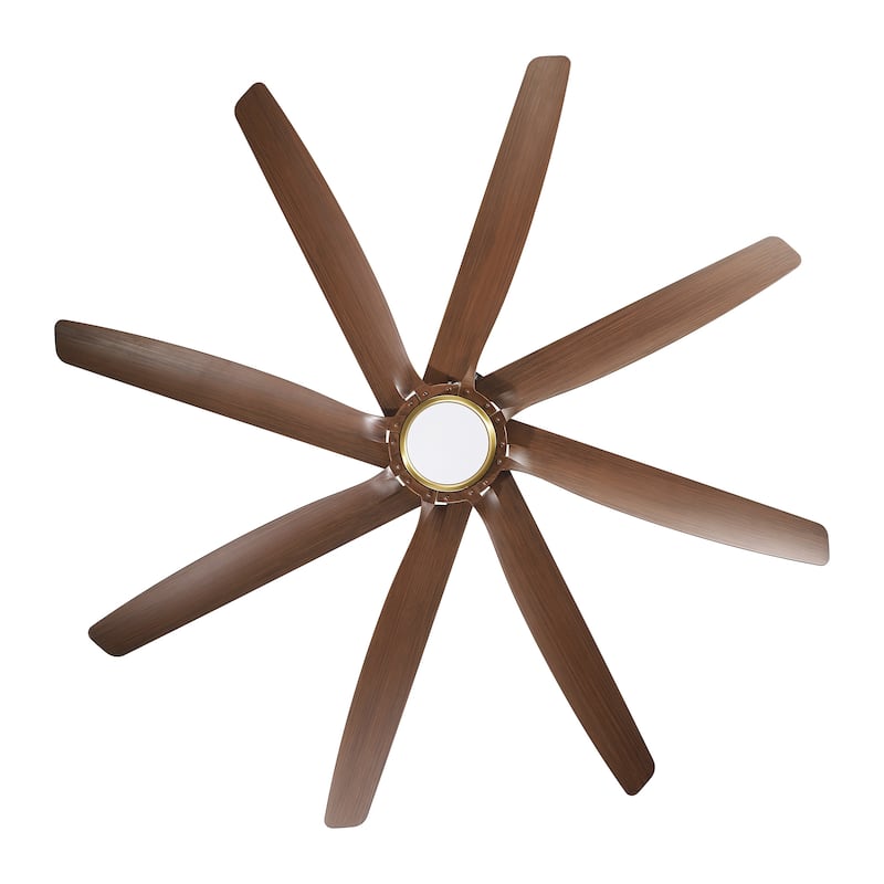 72" Gold Transitional Walnut 8 ABS Blades Propeller Ceiling Fan with Dimmable LED Light and Remote Control, DC Motor