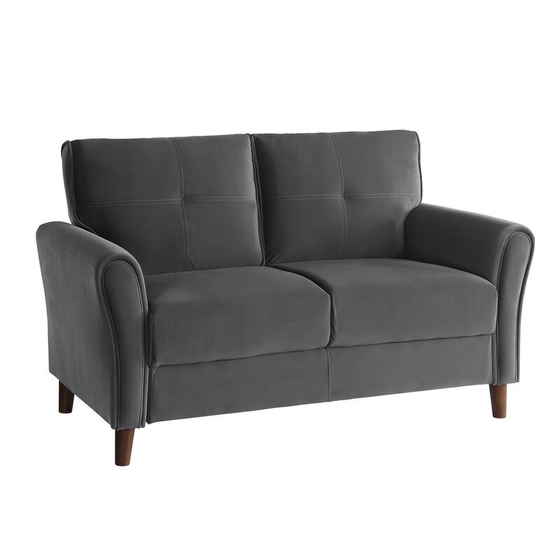 Brown Velvet Upholstery 1Pc Comfort Loveseat Plush Seatbacks Tufted Detail Solid Wood Frame Modern Living Room Furniture