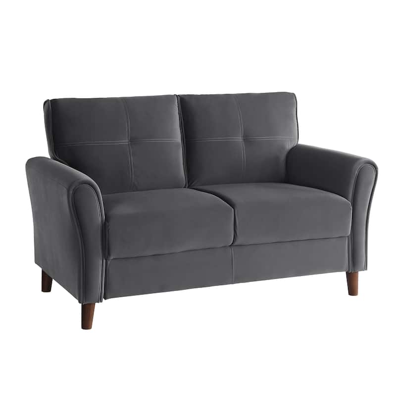Velvet Upholstered Loveseat Sofa, Small Loveseat with Plush Seatbacks, 2-Seat Sofa with Tufted Backrest and Solid Wood Frame