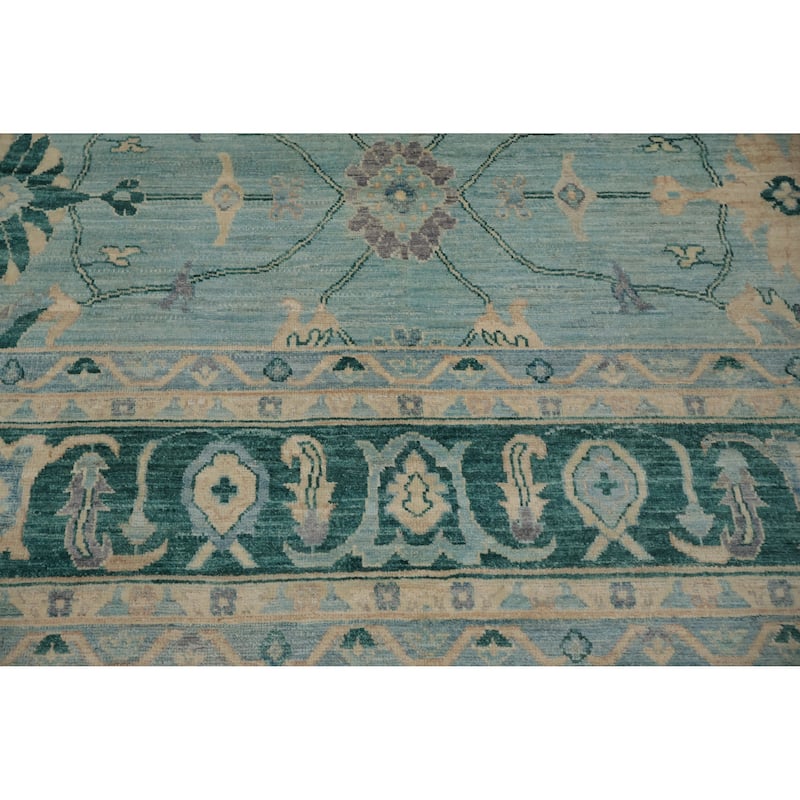 Hand Knotted Oriental 100% Wool Carpet Traditional All-Over Navy Blue & Blues Ziegler Area Rug - 13' 9'' X 9' 8''