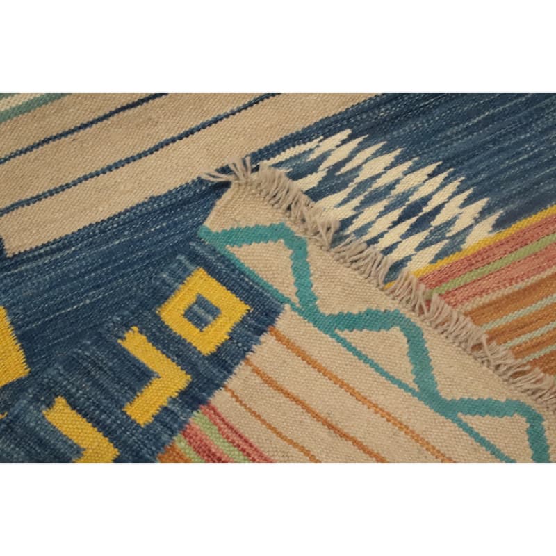 Hand Woven Oriental 100% Wool Carpet Southwestern Tribal Multi-Colored Kilim Runner Rug - 6' 0'' X 2' 2''