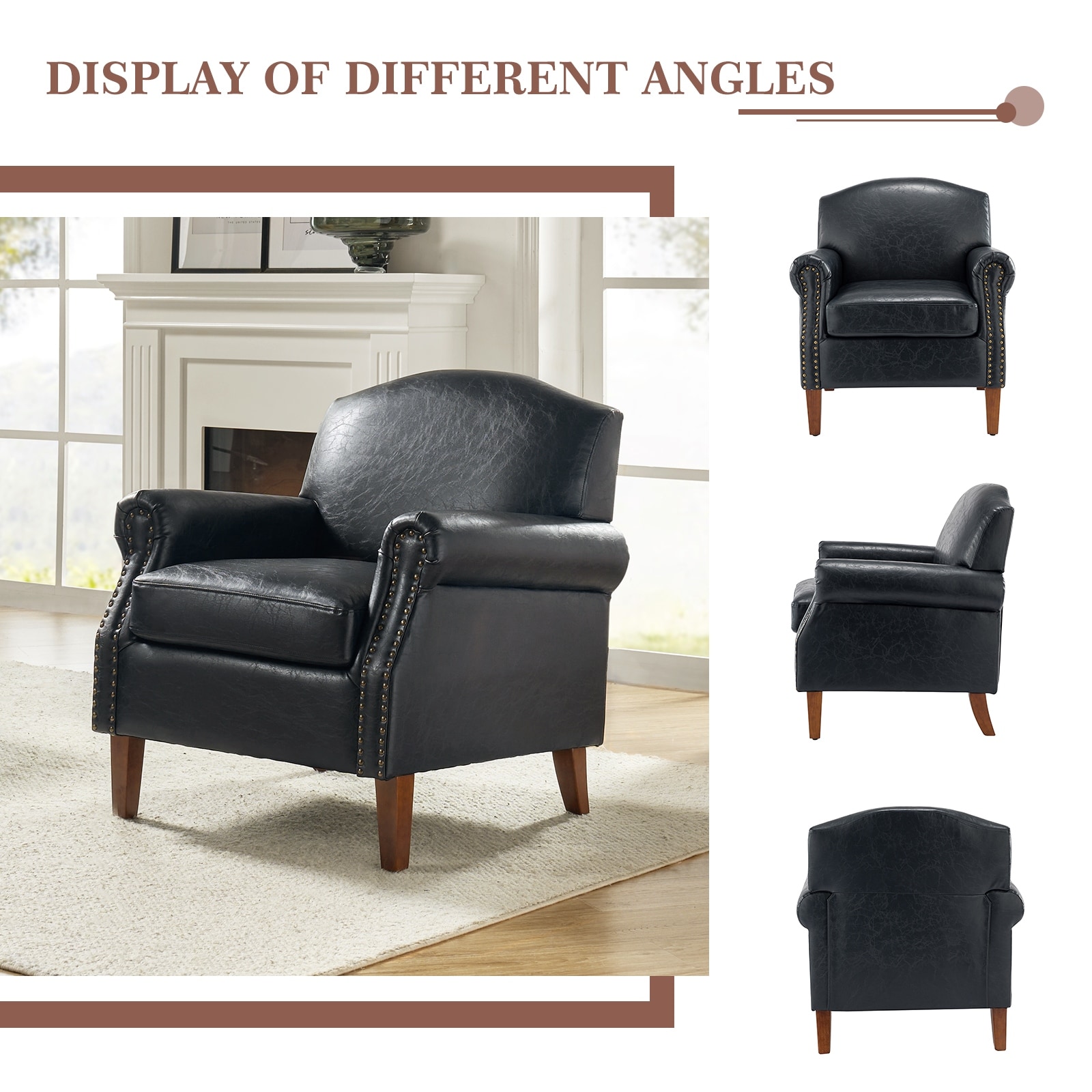 Giampiero Transitional Faux Leather Arm Chair with Nailhead Trim and Rolled Arms Set of 2 by HULALA HOME