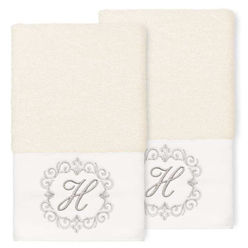 Authentic Hotel and Spa 100% Turkish Cotton Monica 2PC Embellished Hand Towel Set - H - Cream