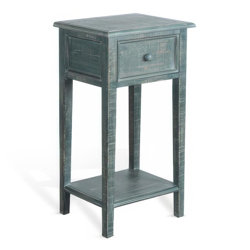 Rena Side End Table with 1 Drawer, 17 Inch Rustic Green Mahogany Wood