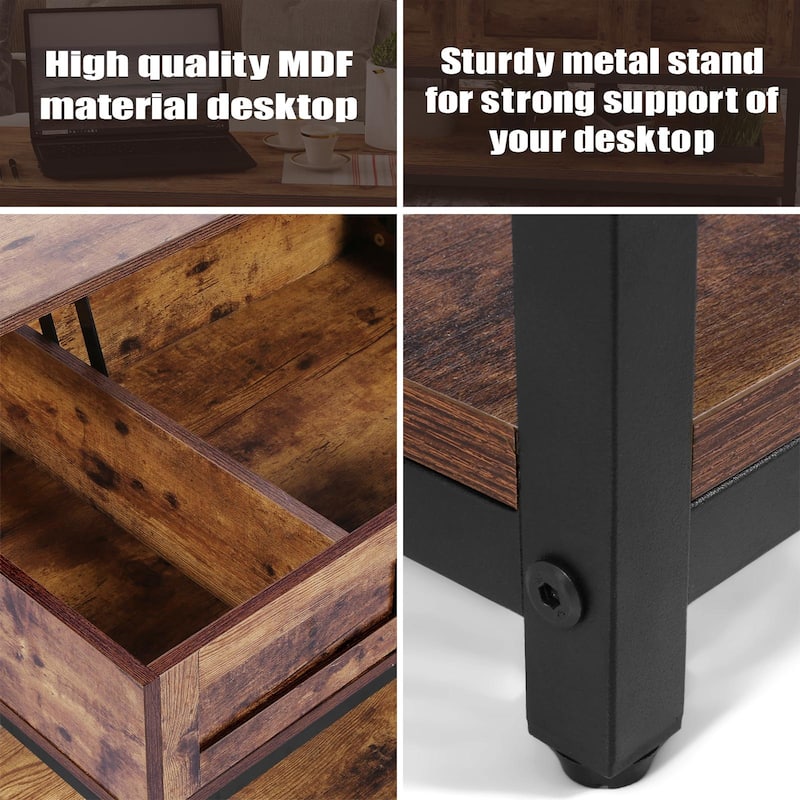 Liftable Desktop Coffee Table with Open Shelf and Hidden Storage Space