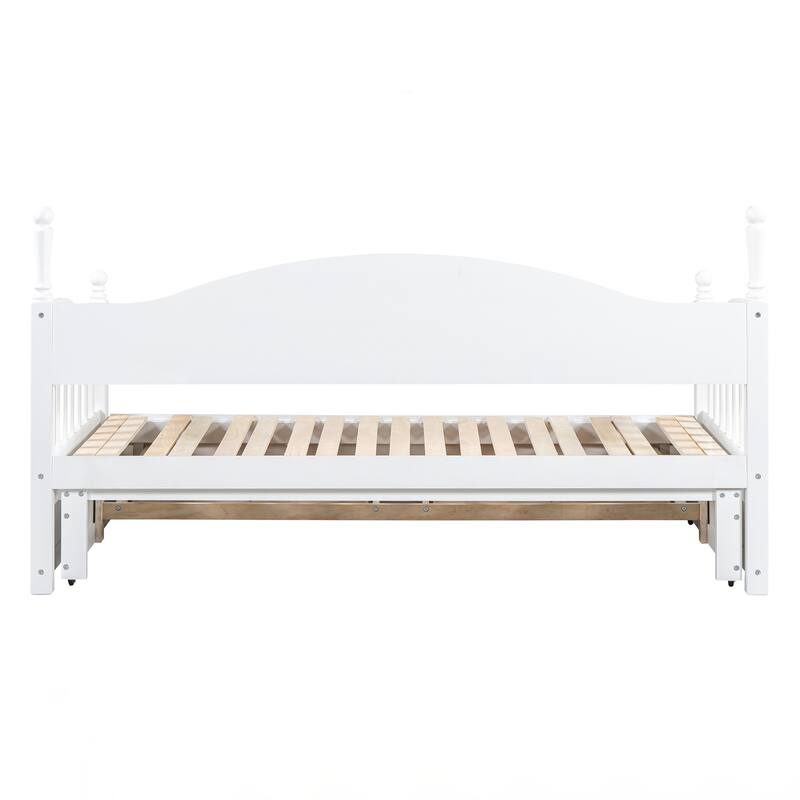 Wooden Twin Size Daybed with Twin Size Trundle, Extendable Daybed with Two Storage Drawers
