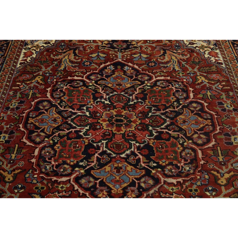 Hand Knotted Oriental 100% Wool Carpet Traditional Floral Oranges & Rust Heriz Area Rug - 8' 6'' X 6' 5''