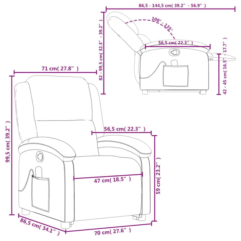 vidaXL Stand up Massage Recliner Chair Power Lift Wingback Armchair Velvet
