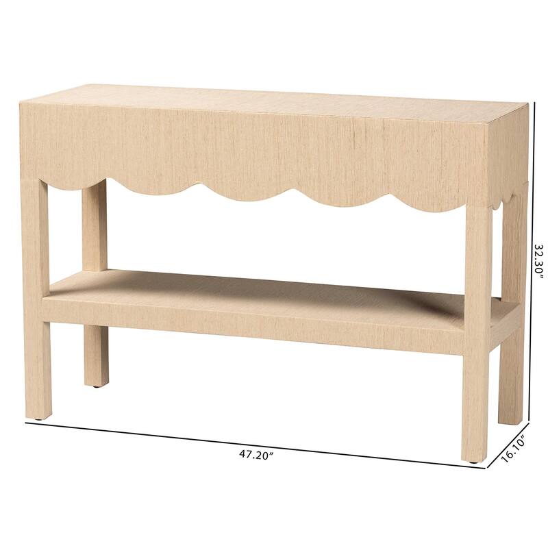 Mason Natural Grasscloth Console Table - Two-Tier Entryway Table with Scalloped Apron, Modern Coastal Accent Table