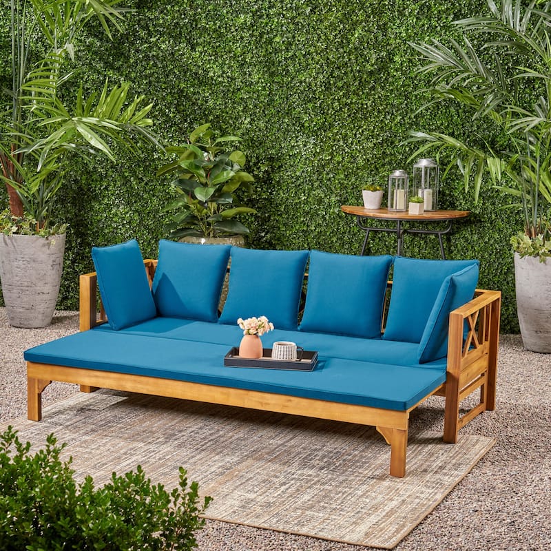 Roomfitters Outdoor 4-Seater Sofa with X-Arm Acacia Wood Frame and Removable Cushions - Teal
