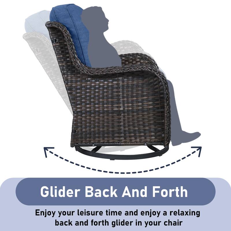 Outdoor Swivel Chairs with Sofa Table Brown-Blue - Brown