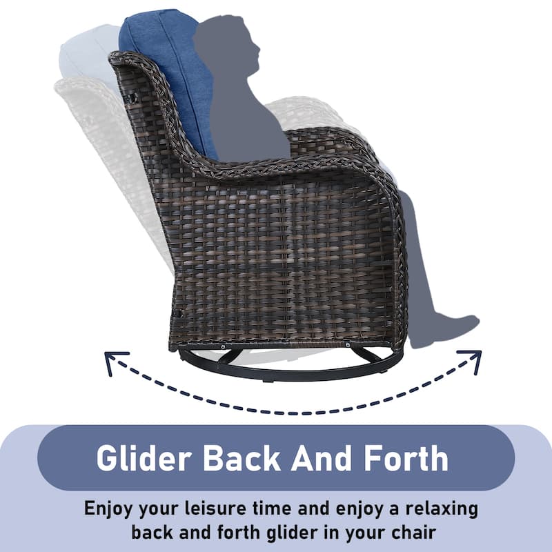 Pocassy 3-Piece Outdoor Swivel Bistro Set, Wicker Rocking Chairs