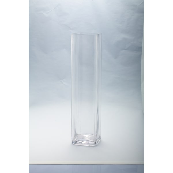 20" Clear Handblown Glass Square Flower Vase - N/A