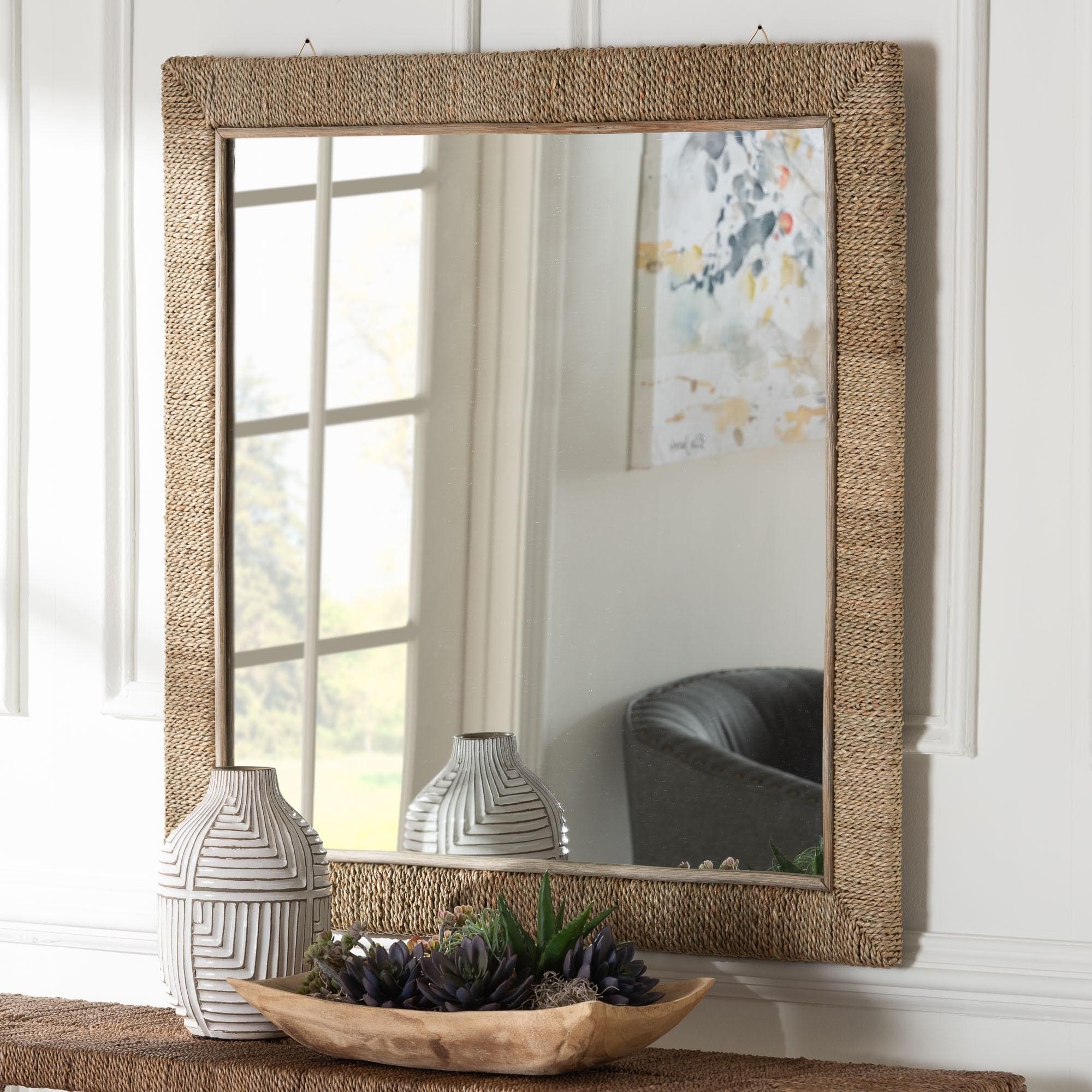 Geralyn Japandi Natural Seagrass Wall Mirror - Bed Bath & Beyond