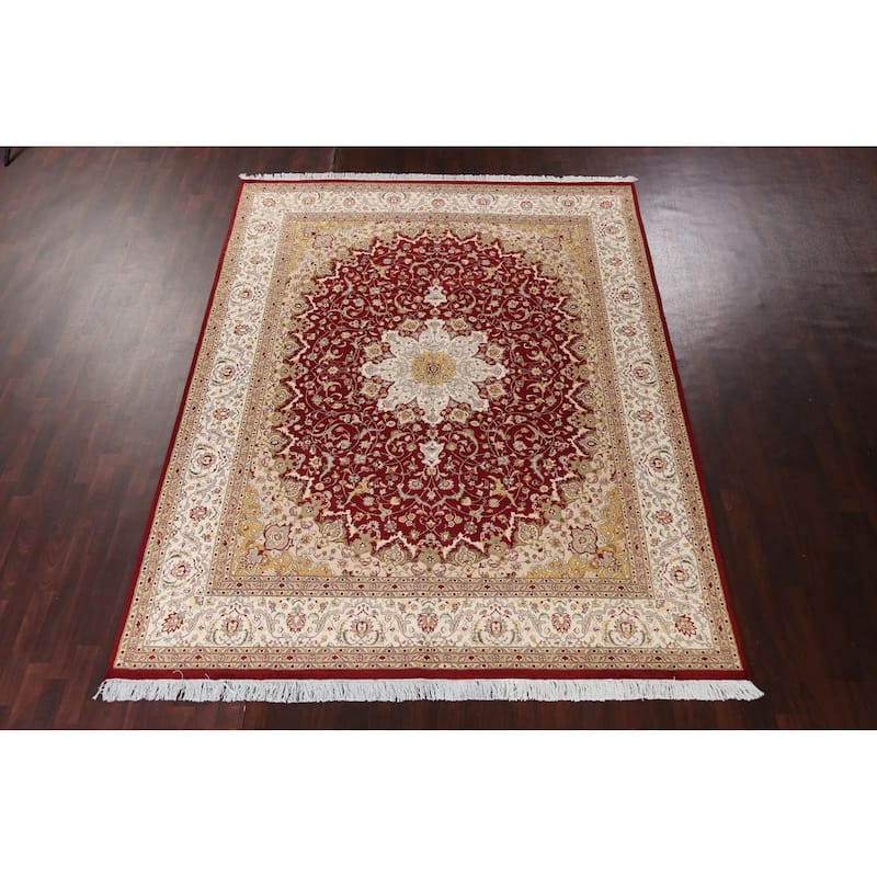 Wool/ Silk Vegetable Dye Floral Tabriz Oriental Area Rug Hand-knotted - 8'1" x 10'5"