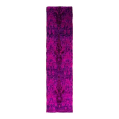 Modern One-of-a-Kind Hand-Knotted Runner Rug - Pink, 2' 6" x 10' 3" - 2' 6" x 10' 3"