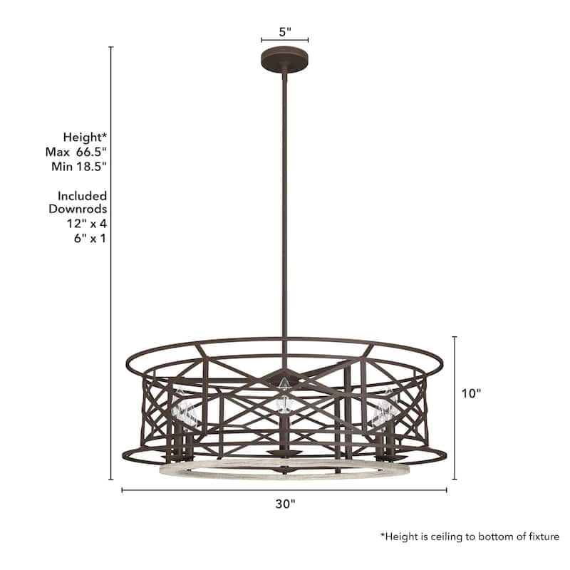 Hunter Langwood 30" 6-Light Round Chandelier - Dining Room, Entry - Caged, Contemporary, Modern Farmhouse, Transitional
