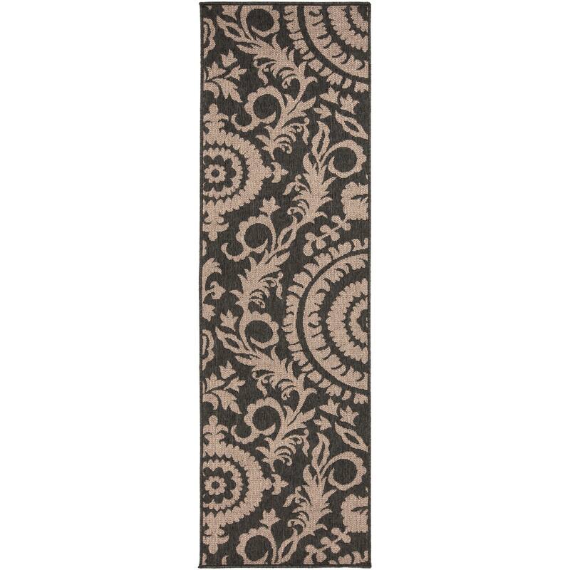 Livabliss Nina Contemporary Floral Indoor/Outdoor Area Rug - 2'3" x 11'9" Runner - Black