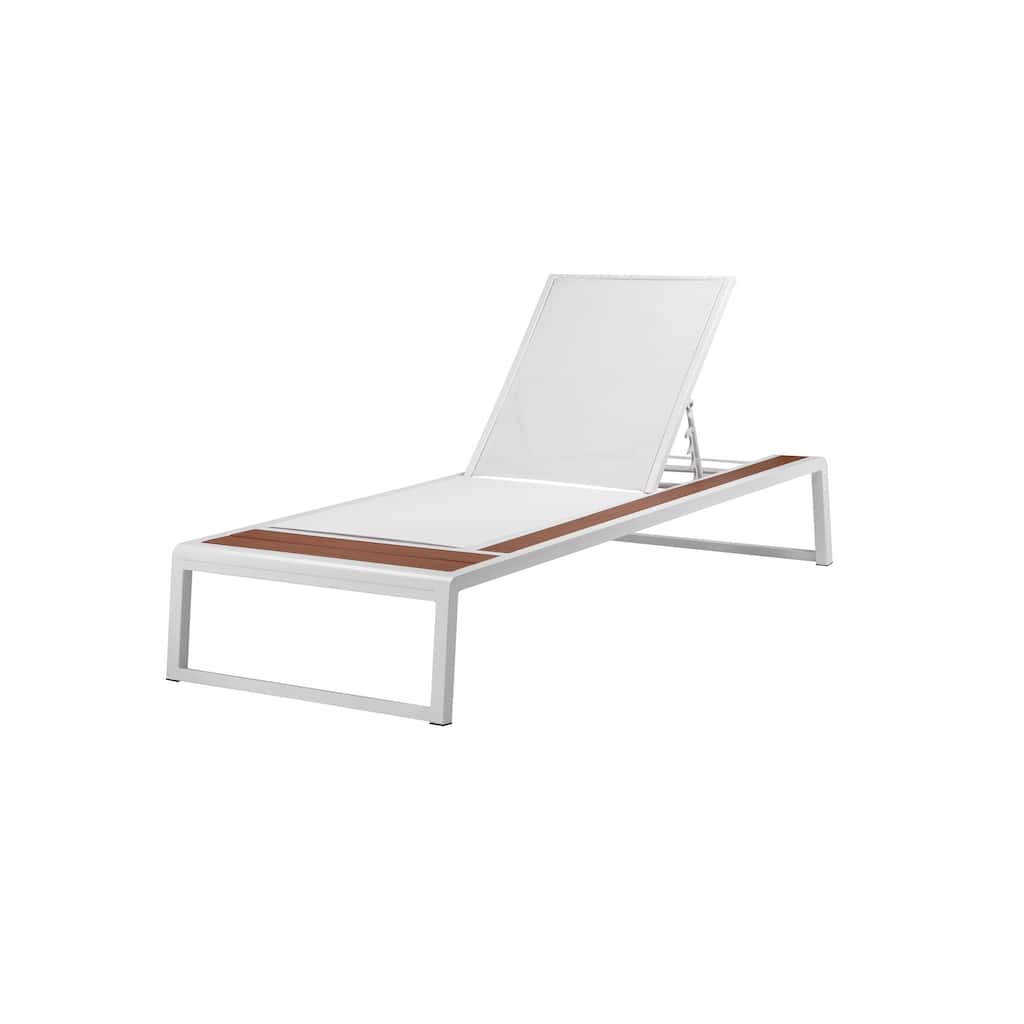 Wooden Lounger with Built in Side Table, Set of 2, Brown and White