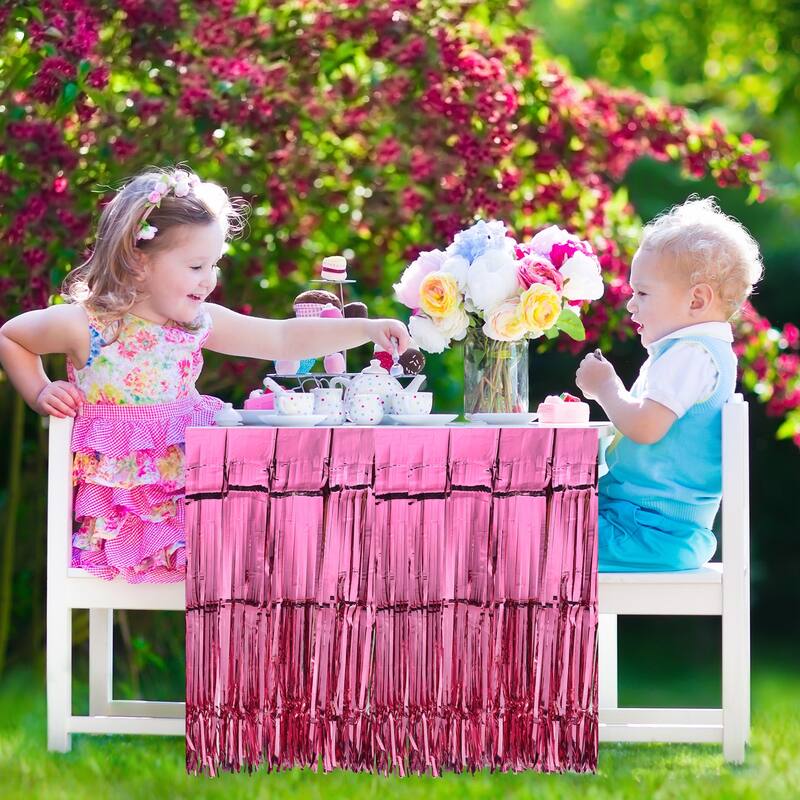 6 Pcs 29x108 Inch Metallic Foil Fringe Tinsel Table Skirts - Gold - 29x108 Inch