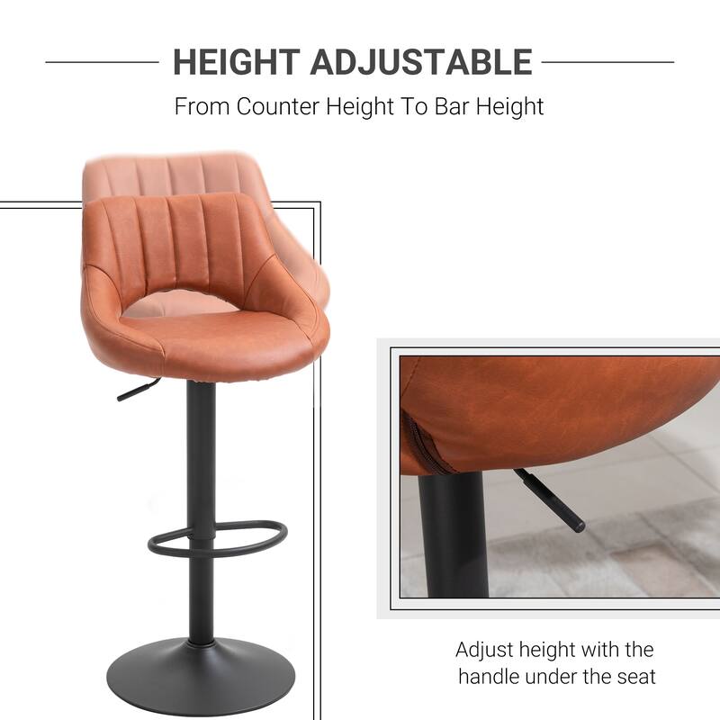 HOMCOM Modern Bar Stools Set of 2 Swivel Bar Height Chairs with Adjustable Height, Round Heavy Metal Base, and Footrest