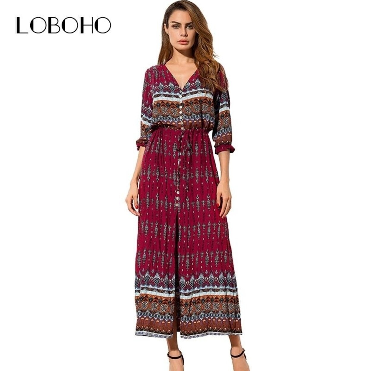round neck half sleeves bohemia maxi dress