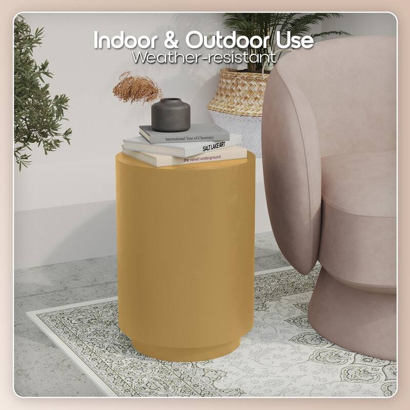 Ramble 14" Wide Round Side Table in Fiberstone Tapered Base Design End Table for Indoor and Outdoor