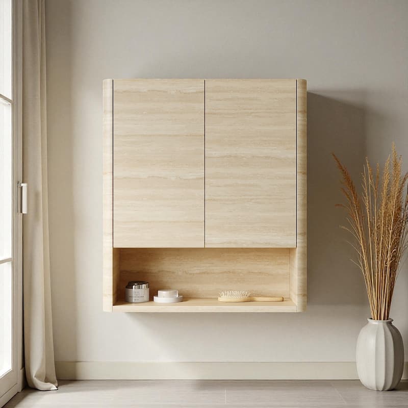 26" Wall Mounted Bathroom Cabinet with Doors & Shelf, Over Toilet Storage Cabinet for Bathroom, Kitchen & Laundry - Beige