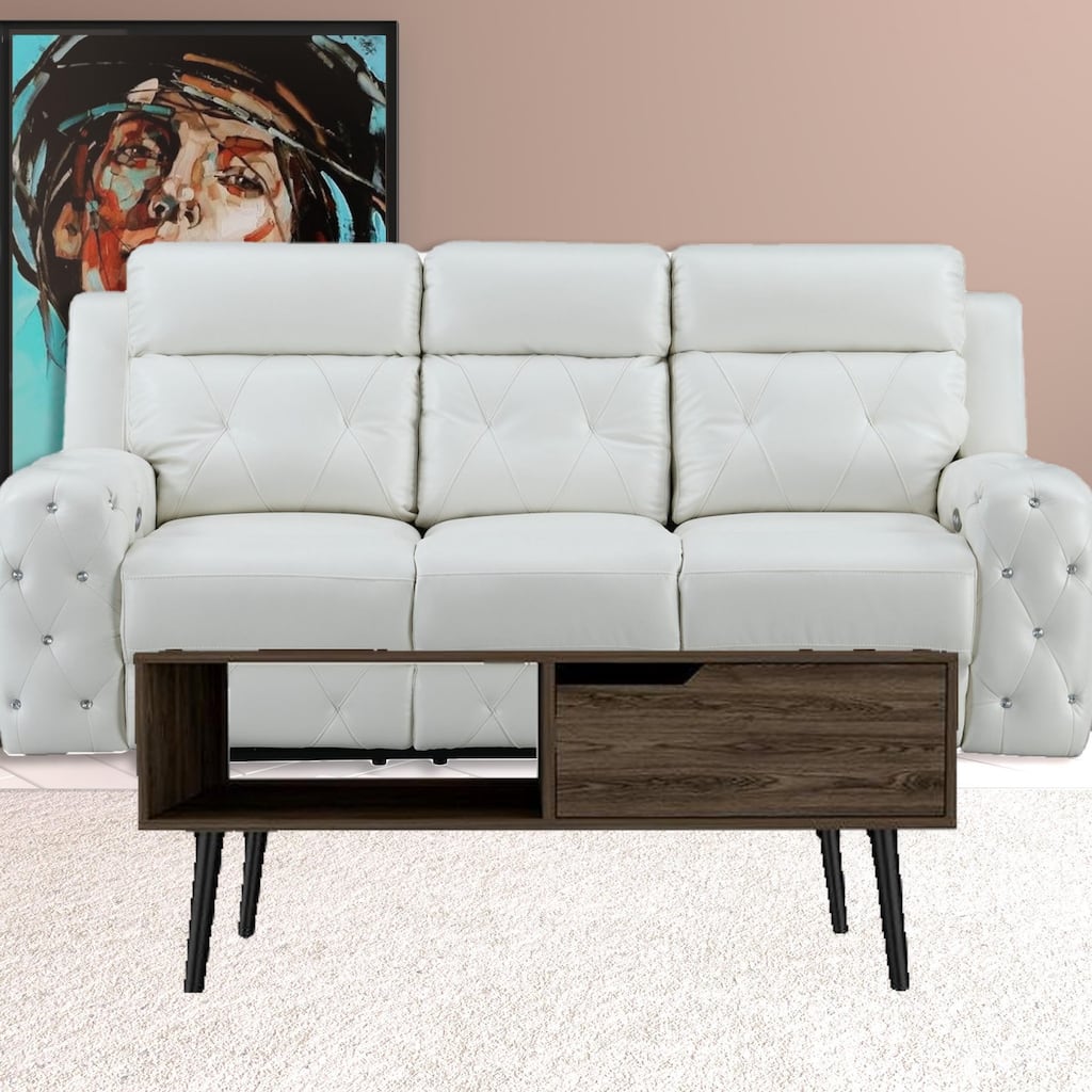 40" Dark Walnut Rectangular Coffee Table With Drawer And Shelf - 17.32" H x 39.61" W x 23.62" D