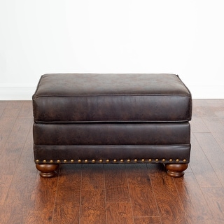 Roundhill Furniture Leinster Fabric Upholstered Nailhead Ottoman in Espresso