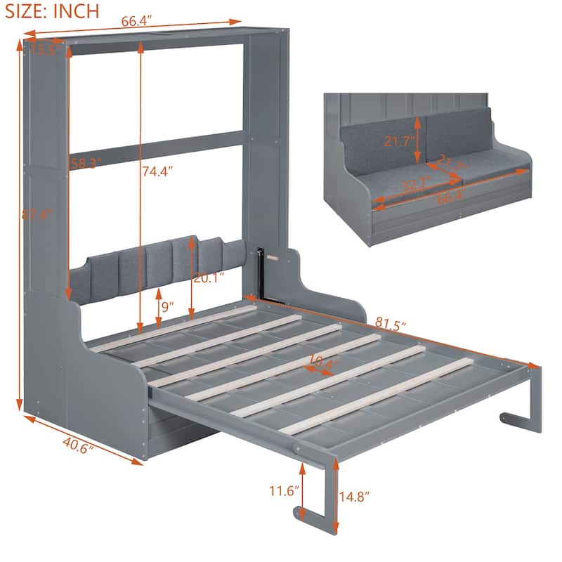 Queen Murphy Bed with Cushion & Cabinet for Master Bedrooms, Guest Rooms - Space-Saving Wall Bed