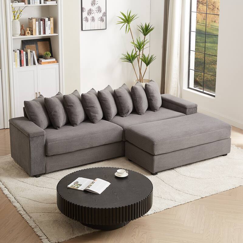 GDFStudio - Peregrine L-Shaped Corduroy Sectional Sofa with Pillows and Armrest Storage