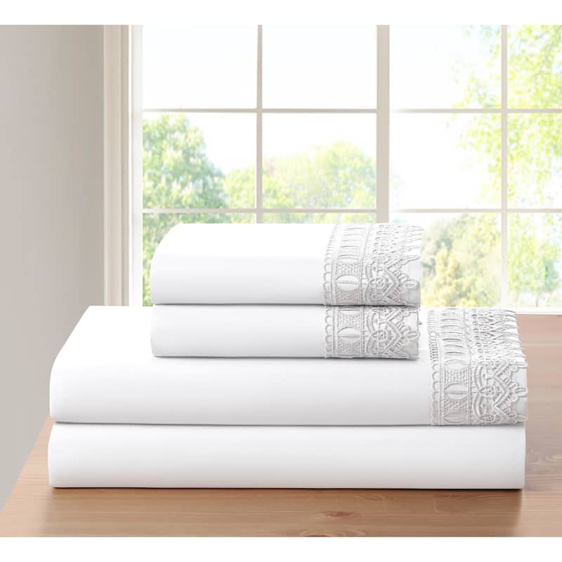 Bamboo Comfort Lace Crochet Embroidery 4 Piece Sheet Set