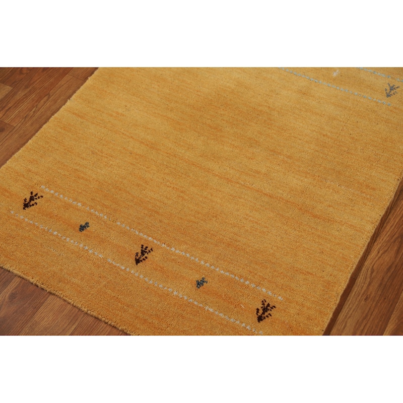Yellow Gabbeh Indian Runner Rug Hand-Knotted Wool Carpet - 2'6" x 9'6"