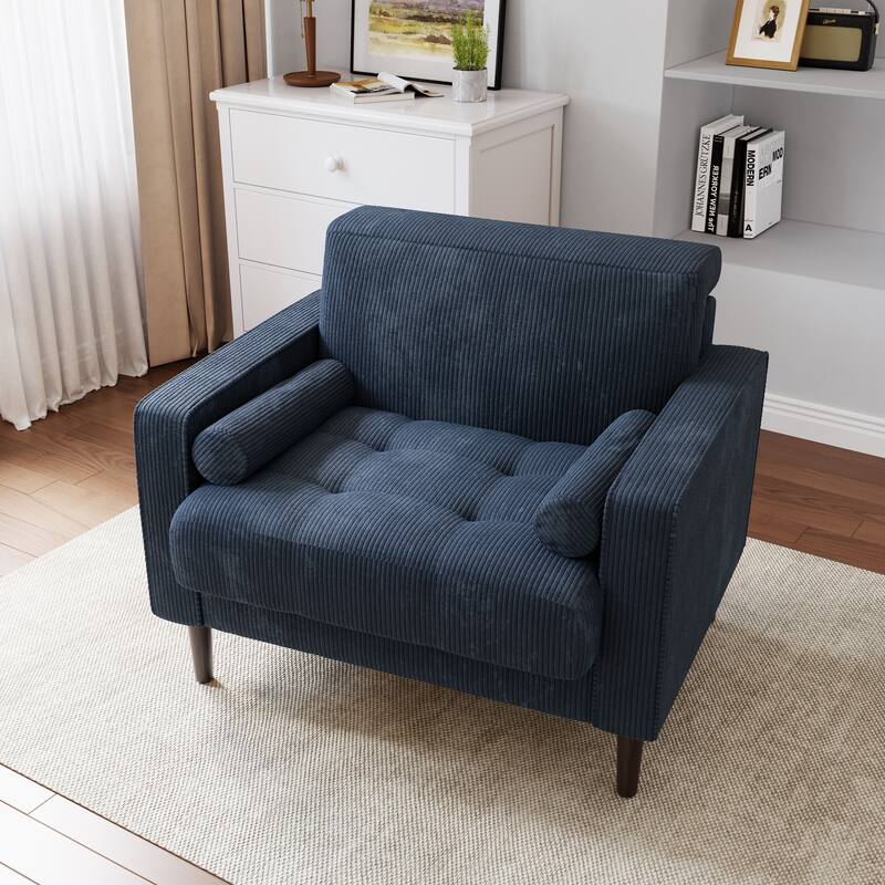 Modern Upholstered Accent Chairs, Corduroy Wide Armchairs For Living Room