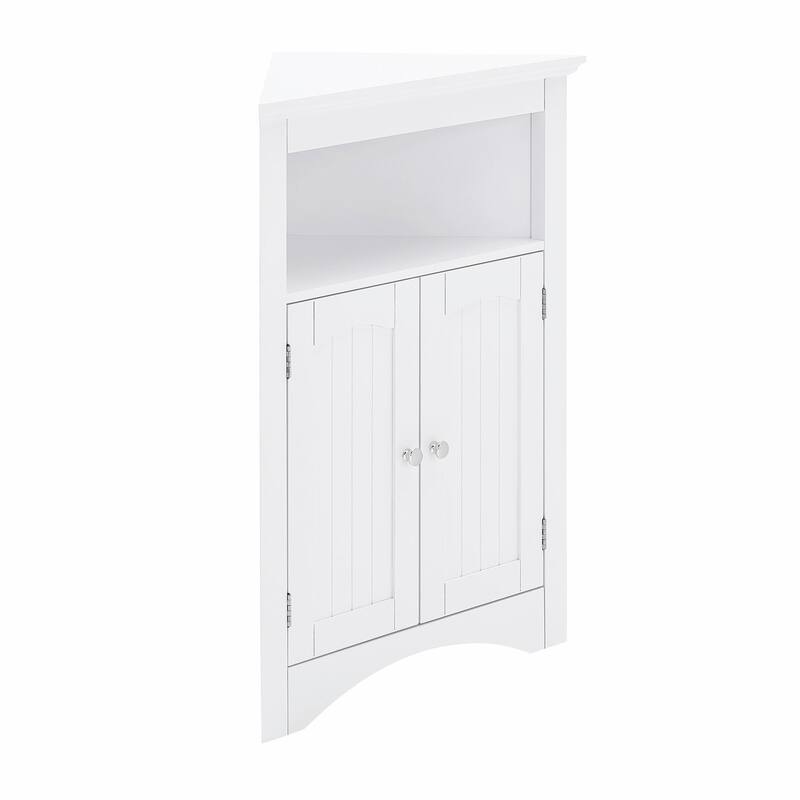Free-Standing Corner Storage: Perfect for Bathroom, Kitchen, and Living Room. Features Doors, Shelves