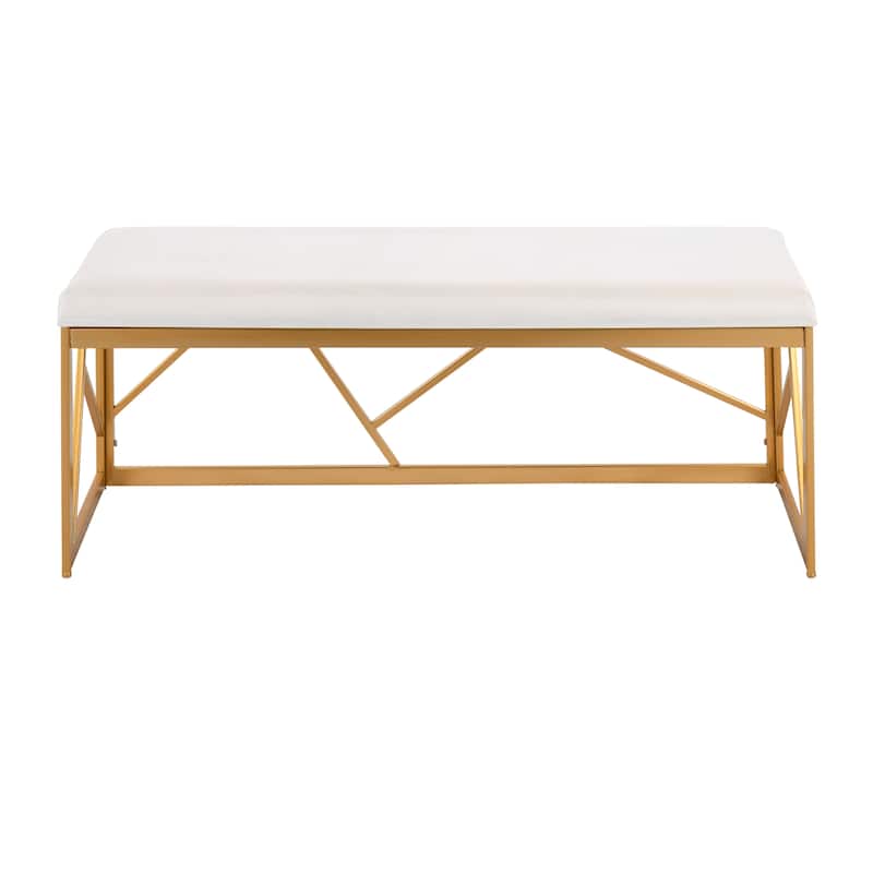 Silver Orchid Sala Glam Metal Upholstered Bench - White Velvet