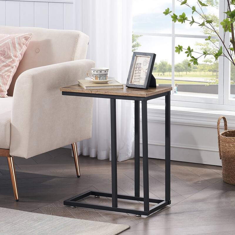 VECELO C-Shaped End Table Small Side Table Sofa Table with Metal Frame C-Shaped Couch Table Nightstand Set of 2