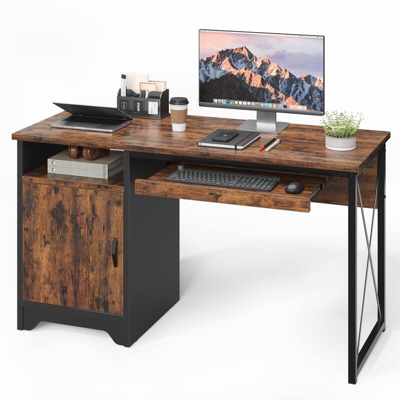Bestier Office Desk with Keyboard Tray, Computer Desk with Storage, Executive Desk with File Cabinet for Home Office Bedroom