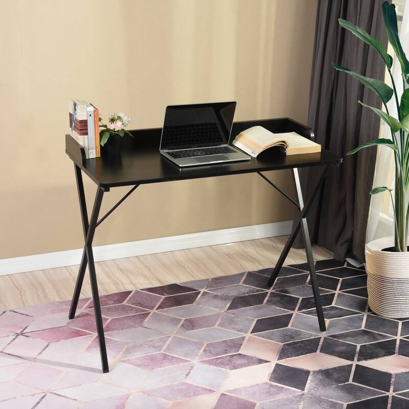 Homy Casa Modern Black Computer Desk, Metal Legs Office Writing Table