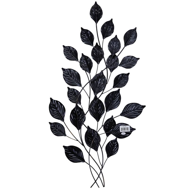 Green White Vertical 3D Leaf Metal Wall Art 36x19 Textured Iron Decor