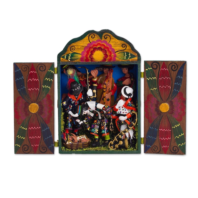 Novica Handmade Tarma Nativity Wood And Ceramic Retablo