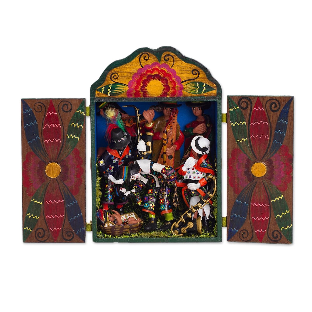 Novica Handmade Tarma Nativity Wood And Ceramic Retablo