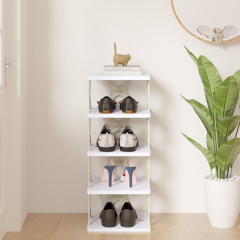 VECELO Foldable Plastic Shoe Rack Storage Organizer for Entryway, Hallway, Closet, Small Space K Style, Set of 1