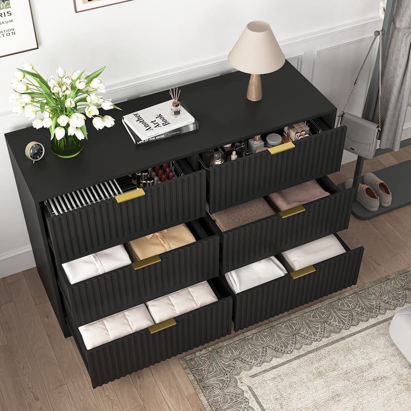 Modern 6-Drawer Dresser with Wavy Patterns, Chest of Drawers for Bedroom, Living Room & Entryway