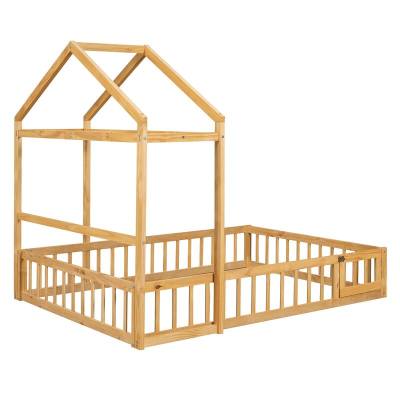 Wooden Full Size Children's Bed with Detachable Headboard and