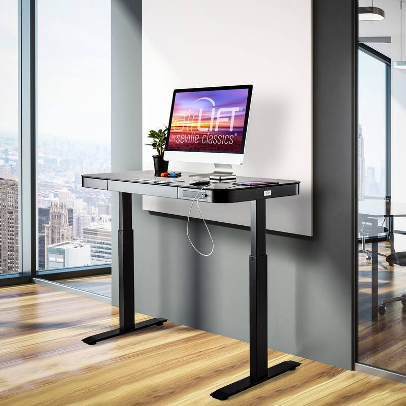 AIRLIFT 47.5 in Tempered Glass Electric Standing Desk Top Dual 2.4A USB Charging Port Height Adjustable to 47.5 in H - Black
