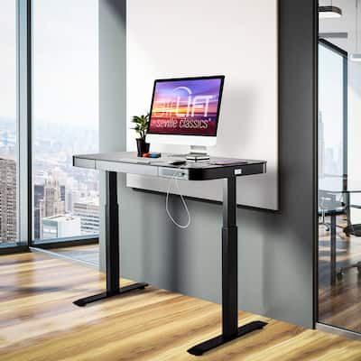 AIRLIFT 47.5 in Tempered Glass Electric Standing Desk Top Dual 2.4A USB Charging Port Height Adjustable to 47.5 in H