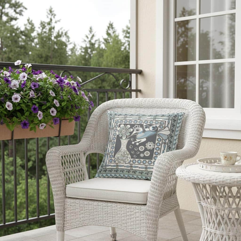 HomeRoots 20" x 20" Black and Blue Peacock Blown Seam Floral Indoor Outdoor Throw Pillow - 20.00' X '5.00' X '20.00